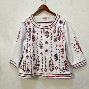 Choices White Cotton Embroidered Beaded Jacket Womens Large Boho India Artisan